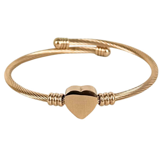 Brazalete Con Corazon Ajustable de Acero Inoxidable Oro Rosa