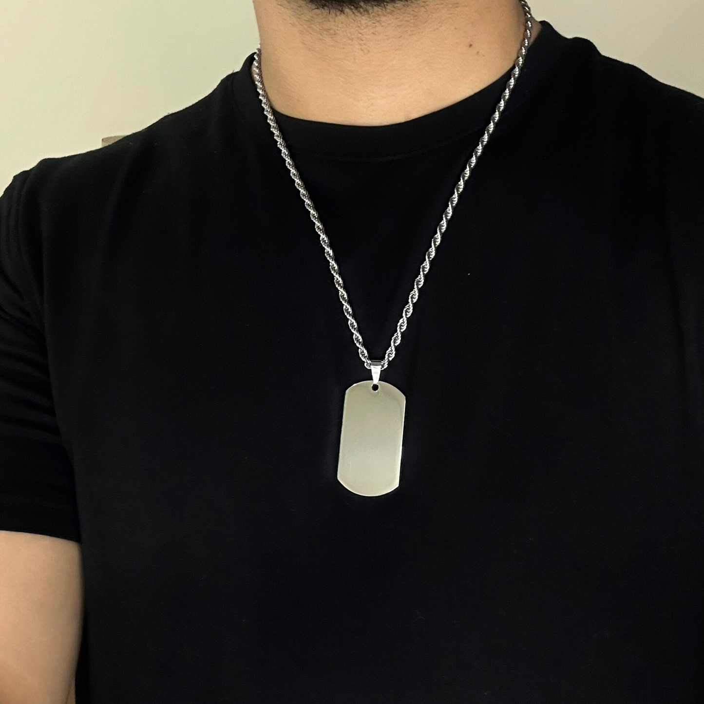 Collar Tag Estilo Militar Acero Inoxidable Cadena Torzal